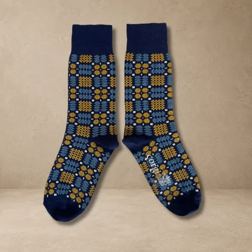 Welsh Tapestry Blanket Pattern Socks in New Moon