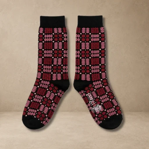 Welsh Tapestry Blanket Pattern Socks in SootPetals