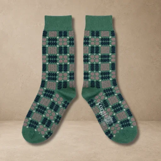Welsh Tapestry Blanket Pattern Socks in Wicked